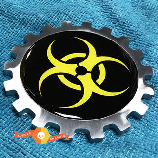 Yellow Domed Biohazard logo Metal Aluminum Badge Bedside Emblem Aluminium 1